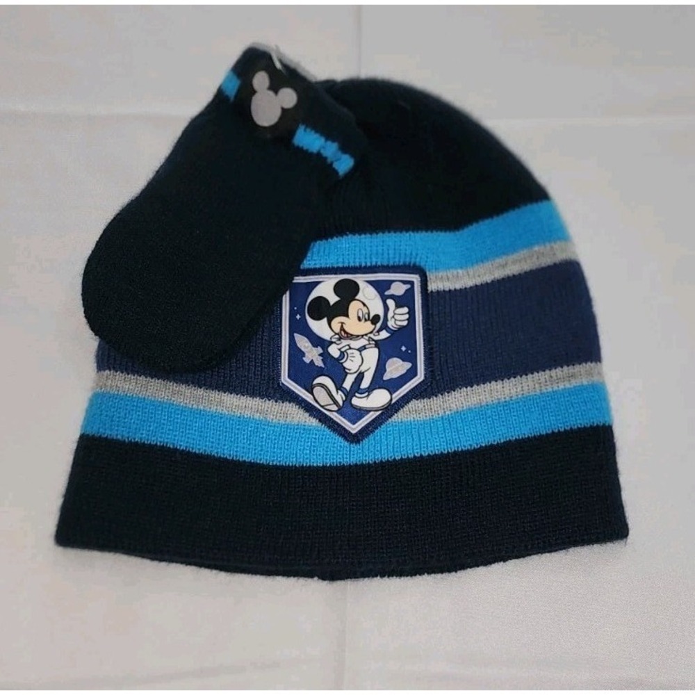 New Small Kids Mickey  Beanie With Mittens Disney.  Black, Light Blue, Dark Blue
